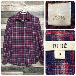 Rhie Plaid Wool Button Up Shirt Women’s 4 No Show Buttons Casual